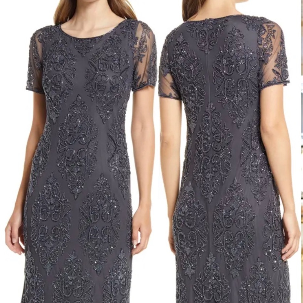 Pissarro Nights Beaded Cocktail Midi Dress